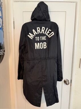 Married to the Mob Black Nylon Jacket with white logo back graphic